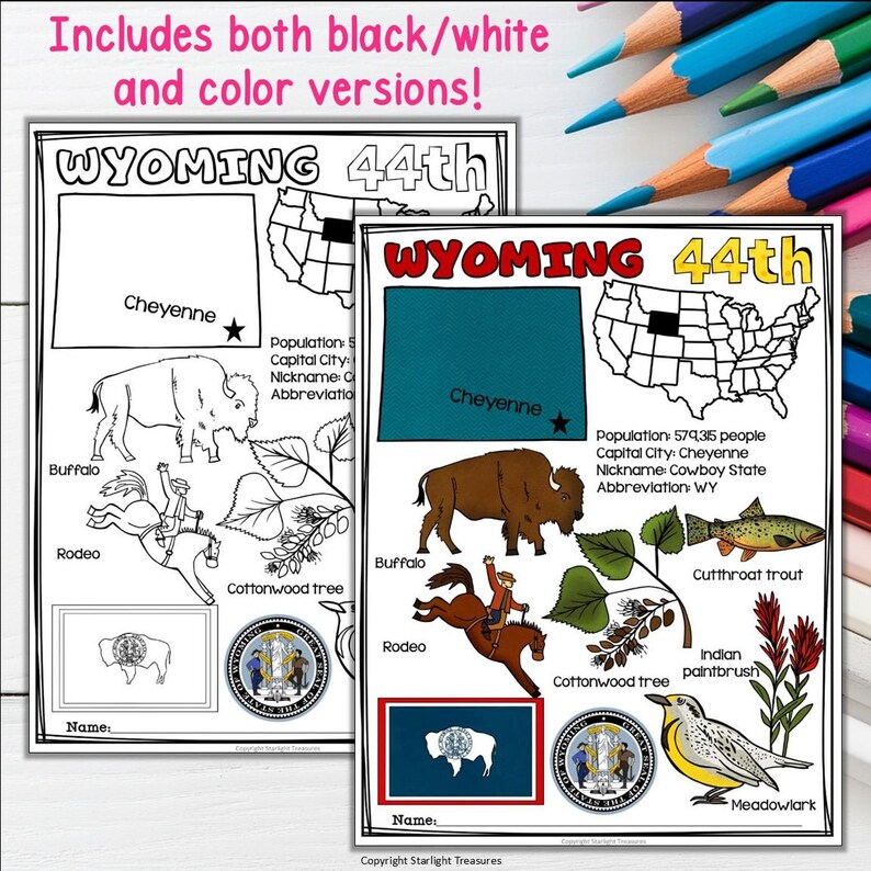 Wyoming Fact Sheet for Early Readers - A State Study Activity Unit ...