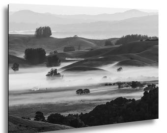 Petaluma Valley Fog Print, Black and White Morning Mist | Sonoma County Art