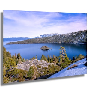 Winter at Emerald Bay Lake Tahoe Wall Art – Snowy Mountain Photography Print, Nature Landscape Photo, Lake Tahoe Decor