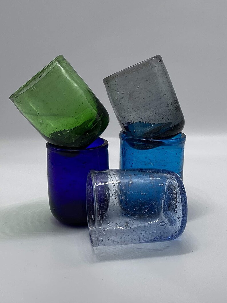 Maison Zoe 6-pieces 2 cl shot set made of recycled glass, diameter4 cm, height5 cm, 100% handmade, colorful shot glasses Mixed