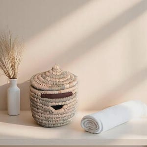 Maizon Zoe woven laundry basket set of 3 - palm basket round with lid - woven basket for laundry - ecological and sustainable -100% handmade