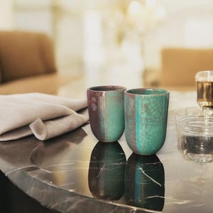 Maison Zoe Ceramic Digga Cup with Handle Set of 2 - Turquoise/Purple Glaze - Set consists of 2 cups and saucers - 100% handmade - robust