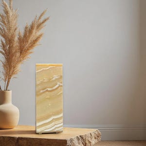 Maison Zoe Alabaster Table Lamp - bedside lamp made of solid alabaster stone in cuboid shape perfect for living room or bedroom