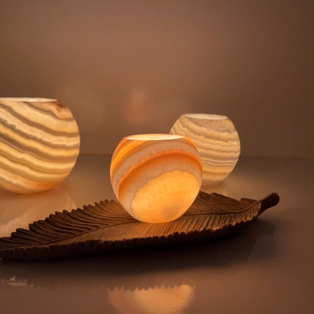 Alabaster Candle Holder – Handmade Tealight Holder Stone Lantern – Natural Alabaster Bowl Light – Modern Home Decor Gift