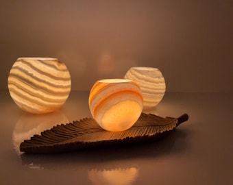 Portavelas de alabastro – Portavelas artesanal de piedra natural – Portavelas de alabastro – Regalo de decoración para el hogar