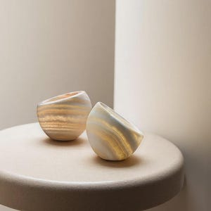 Alabaster candle holder - Tealight holder made of alabaster stone - Wind light holder as hemisphere - Decoration ~ 2Kilos