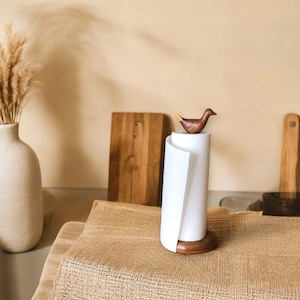 Maison Zoe Kitchen roll holder - kitchen roll holder made of sheesham wood in retro style with a copper or with wooden bird as an attachment