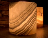 Alabaster candle holder set of 2 - tealight holder made of alabaster stone - wind light holder Ø 10 cm in cylinder form - decoration 2KG