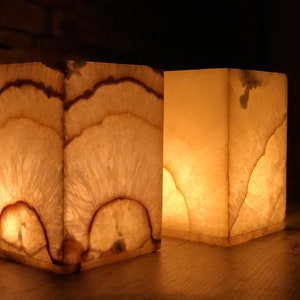 Maison Zoe Alabaster candle holder set of 2 - tea light holder made of alabaster stone - lantern holder in cuboid shape - decoration