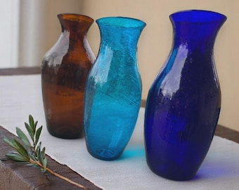 Jarrón de cristal Maison Zoe Belina - Jarrón de flores de vidrio reciclado de colores - Jarrón curvo - Decoración y bodas