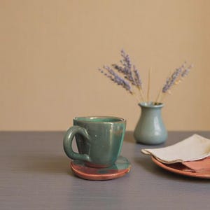 Maison Zoe Ceramic cup Alexo set of 2 - espresso/mocha cup made of glazed ceramic with and without handle - turquoise/purple glaze - robust