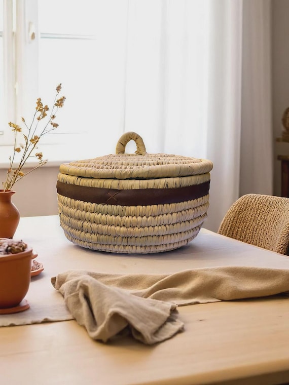 Maison Zoe Aufbewahrungskörbe geflochten 3er Set - Palmkorb oval mit Deckel - Flechtkörbe klein - ökologisch und nachhaltig - 100% Handmade