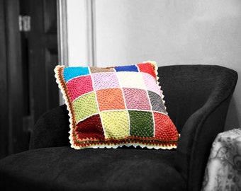 Housse de coussin Maison Zoé crochetée en coton égyptien - design coloré - coussin de canapé - coussin décoratif au design tricoté - 100% fait main