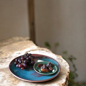 Maison Zoe Ceramic plates Luisa set of 4 - decorative plates made of glazed ceramic - turquoise/purple glaze - robust