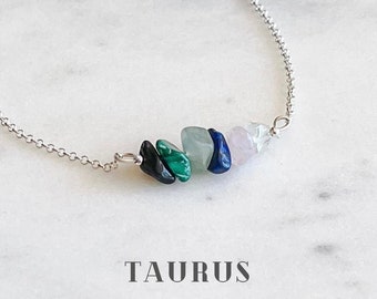 Taurus Crystals Necklace Sterling Silver, Zodiac Sign Astrology Jewelry Gifts