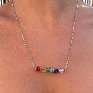 7 Chakra Necklace Sterling Silver Jewelry, Healing Crystals Rainbow Necklace, Yoga Gemstone Necklace, Yogi Gift