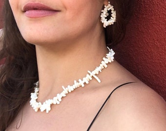 White Coral Necklaces for Women, 925k Sterling Silver Earrings, Raw Stone Choker Necklace, Christmas Gifts, Black Friday Sale