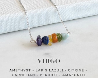 Virgo Crystals Necklace Sterling Silver, Zodiac Sign Astrology Jewelry Gifts