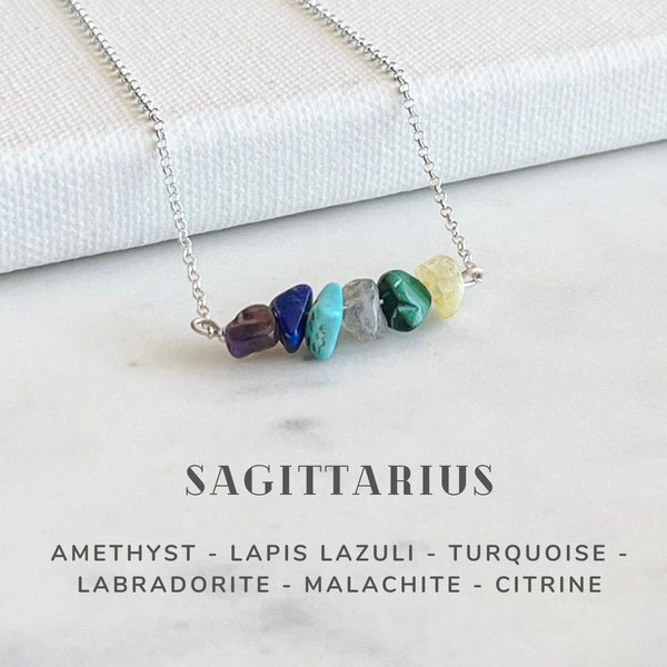 Sagittarius Crystals Necklace Sterling Silver, Zodiac Sign Astrology Jewelry Gifts