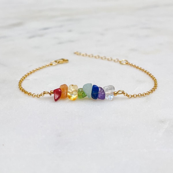 Pulsera de plata de ley con 7 chakras, joyería de cristal en bruto para chakras, pulsera arcoíris