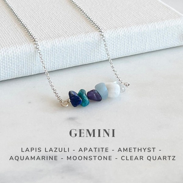 Collar de cristales de Géminis de plata de ley, regalos de joyería de astrología del signo del zodíaco