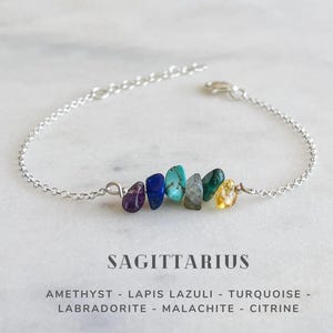 Sagittarius Crystals Bracelet Sterling Silver, Zodiac Sign Astrology Jewelry