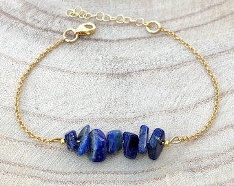 Lapis Lazuli Gold Armband, Geschenke für Frauen, September Geburtsstein, Dunkelblau Armband, Sterling Silber Edelstein Armbänder, Black Friday Sale