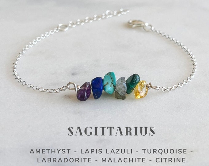 Sagittarius Crystals Bracelet Sterling Silver, Zodiac Sign Astrology Jewelry