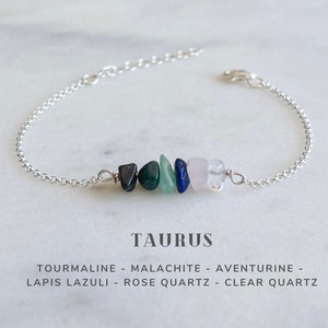Taurus Crystals Bracelet Sterling Silver, Zodiac Sign Astrology Jewelry