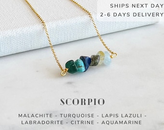 Scorpio Necklace Sterling Silver, Raw Crystals Zodiac Sign Astrology Jewelry