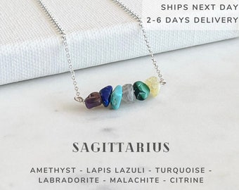 Sagittarius Necklace Sterling Silver, Raw Crystals Zodiac Sign Astrology Jewelry