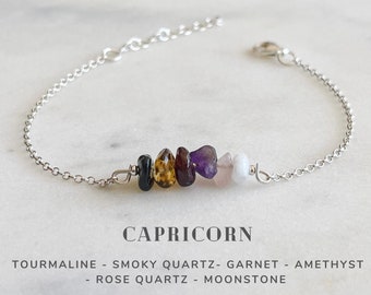 Capricorn Gift Zodiac Crystals Bracelet Sterling Silver, Zodiac Sign Astrology Jewelry