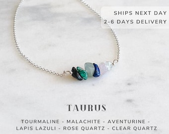 Taurus Necklace Sterling Silver, Raw Crystals Zodiac Sign Astrology Jewelry