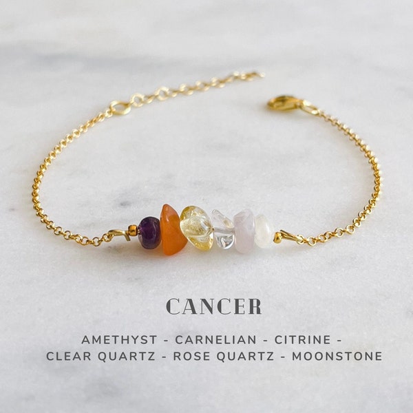 Cancer Crystals Bracelet Sterling Silver, Zodiac Sign Astrology Jewelry