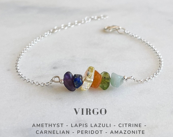 Virgo Crystals Bracelet Sterling Silver, Zodiac Sign Astrology Jewelry