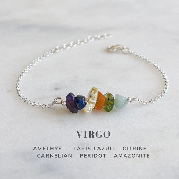 Bracelet cristaux Vierge en argent sterling, bijoux astrologie signe du zodiaque