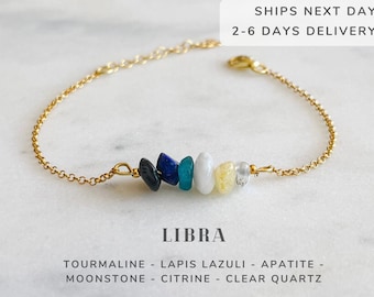 Libra Bracelet Sterling Silver, Raw Crystals Zodiac Sign Astrology Jewelry