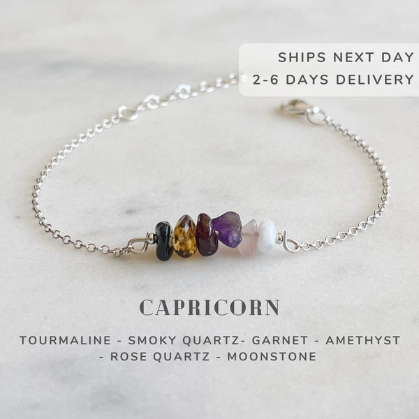 Bracelet Capricorne en argent sterling, cristaux bruts, signe du zodiaque, bijoux astrologie