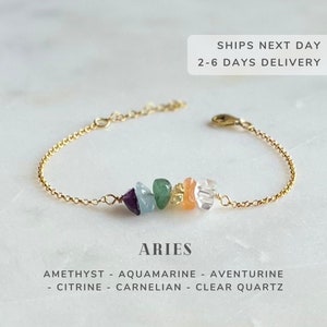 Aries Zodiac Crystal Bracelet Sterling Silver, Birthstones Star Sign Crystals, Mindfulness Gift