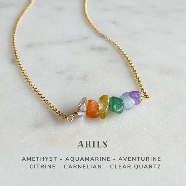 Aries Necklace Sterling Silver Raw Crystals Zodiac Sign Astrology Jewelry