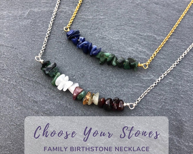 Personalized Family Birthstone Necklace Sterling Silver, Design Your Jewelry