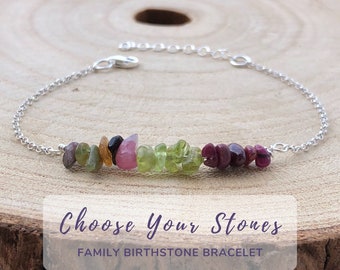 Family Birthstone Bracelet Sterling Silver, Personalized Christmas Gifts for Family Members