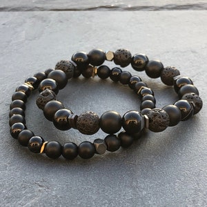 Herenarmbandset, lavasteen, zwarte onyx edelsteenarmband, helende kristallen angstarmband, verjaardagscadeaus voor mannen, herensieraden
