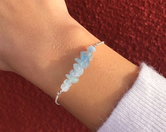 March Birthday Gifts for Pisces, Raw Aquamarine Sterling Silver Bracelet