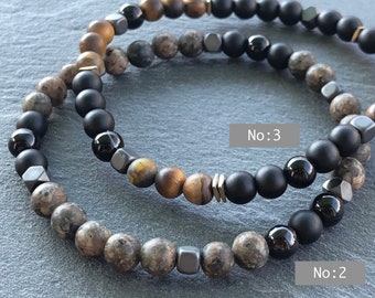 Mens Bracelet Set, Birthday Gift for him, Anxiety Bracelet, Healing Crystal Zen Jewelry, Gifts for Men, Boyfriend Gift, Mens Jewelry