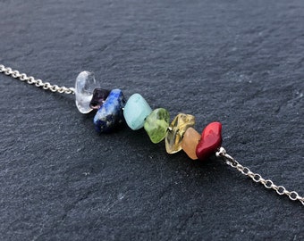 7 Chakra Bracelet Sterling Silver, Rainbow Bracelet, Raw Crystal Healing Bracelet