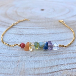 7 Chakra Bracelet Sterling Silver, Raw Crystal Chakra Jewelry, Rainbow Bracelet