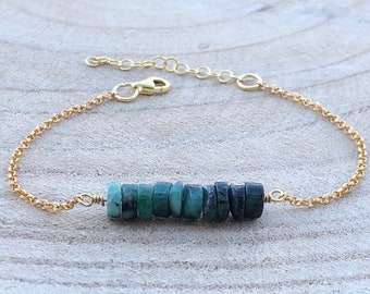 Raw Emerald Bracelet, May Birthstone, Taurus Birthstone Calming Bracelet, Emerald Birthstone Bracelet, Gift for Taurus or Gemini
