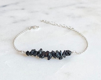 Black Tourmaline Bracelet, 925k Sterling Silver Crystal Jewelry, Empath Protection Bracelet