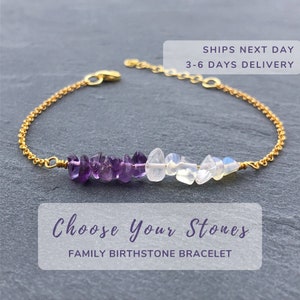 Mother and Child Birthstone Bracelet Sterling Silver, Personalized Gifts